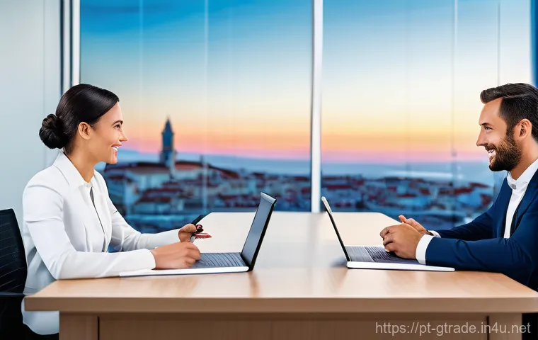 무역 전문가 연봉 협상 팁 - **Market Value Analyst in Lisbon:**
    A professional individual, smartly dressed in business attir...