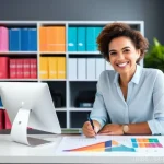 무역 업무를 위한 스프레드시트 활용법 - **Prompt:** A successful Brazilian female entrepreneur, around 30-40 years old, sitting comfortably ...