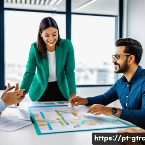 무역 전문가가 알려주는 창업 노하우 - A detailed and vibrant office scene of a Brazilian entrepreneur team conducting an in-depth global m...