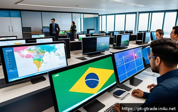 해외 시장 조사 및 전략 수립 방법 - A vibrant and dynamic digital marketing office scene focused on international expansion, showing a d...