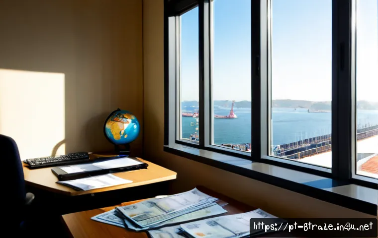 Home 13 글로벌 무역 실무에서 자주 쓰이는 용어 - Photorealistic international trade workspace in Lisbon, Portugal, a diverse logistics professional r...