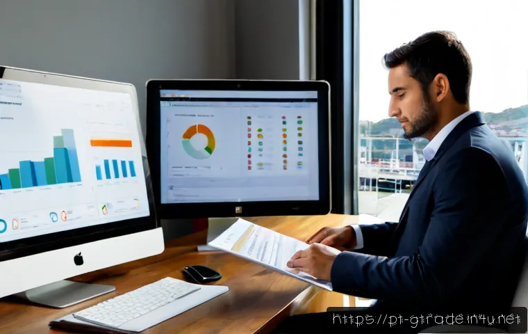 무역 전문가가 작성한 자기소개서 샘플 - Photorealistic Portuguese international trade specialist in a smart business suit reviewing a clean ...